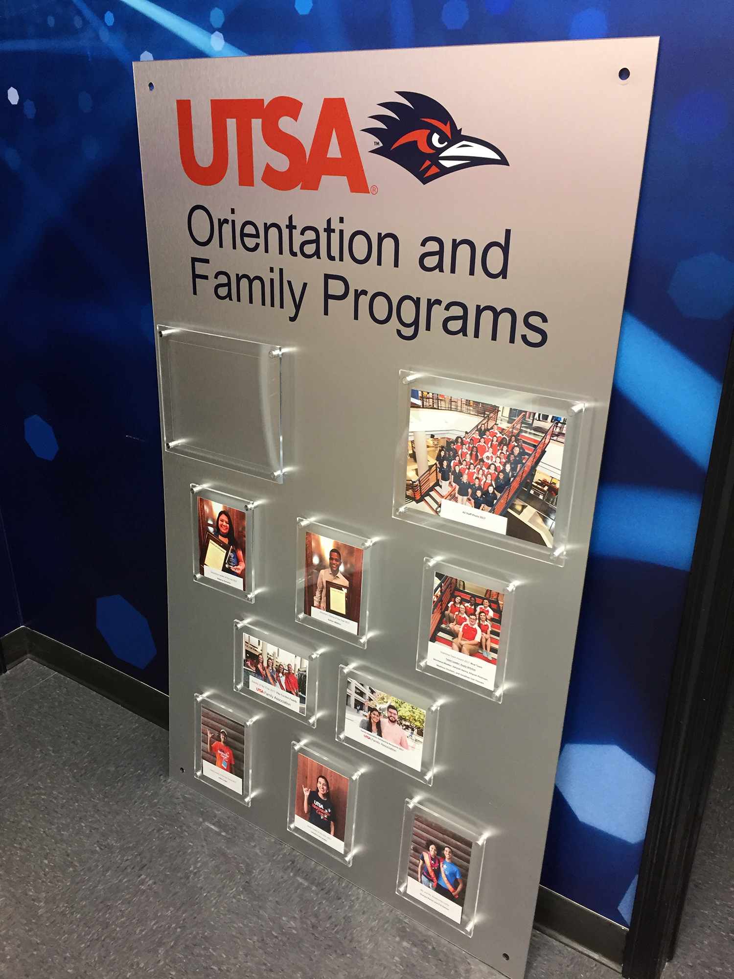 exhibit displays UTSA orientation and family programs